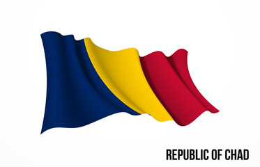 Chad flag state symbol isolated on background national banner. Greeting card National Independence Day of the Republic of Chad. Illustration banner with realistic state flag.