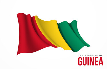 Guinea flag state symbol isolated on background national banner. Greeting card National Independence Day of the Republic of Guinea. Illustration banner with realistic state flag.