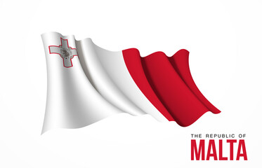 Malta flag state symbol isolated on background national banner. Greeting card National Independence Day of the Republic of Malta. Illustration banner with realistic state flag.