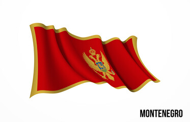 Montenegro flag state symbol isolated on background national banner. Greeting card National Independence Day of the republic of Montenegro. Illustration banner with realistic state flag.