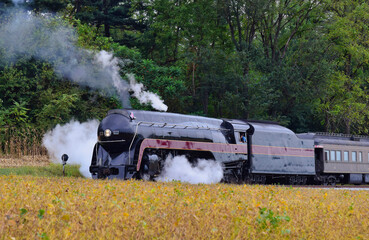 Antique Restored Steam Locomotive Steaming Up, Getting Ready to Move on a Fall Day