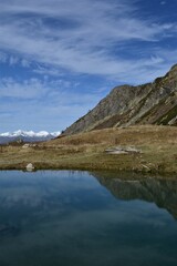 Beautiful mountain lake. Landscape. Tourism and hiking