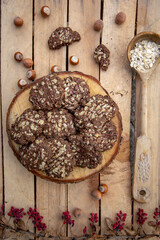 delicious homemade chocolate oatmeal cookies with hazelnuts