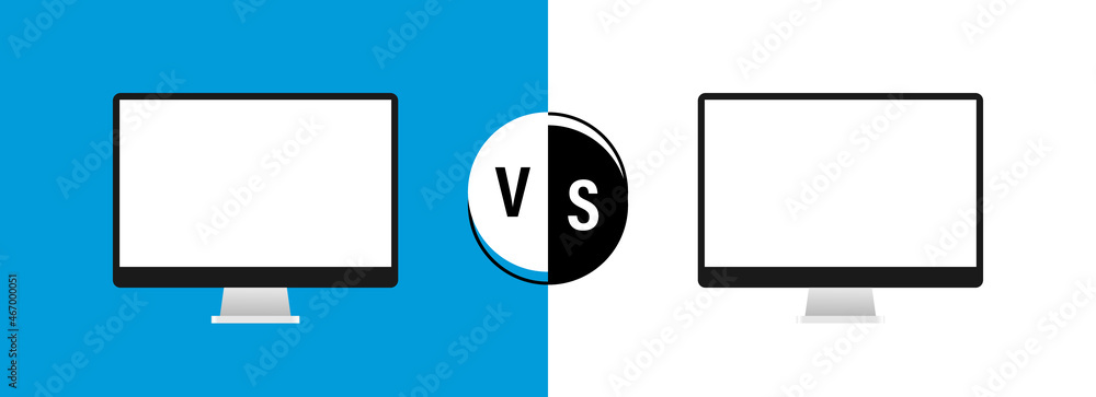 Poster comparison of two different computers. vs background for comparison. vector illustration
