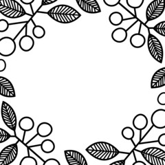 Winter berries frame in simple black and white style.
