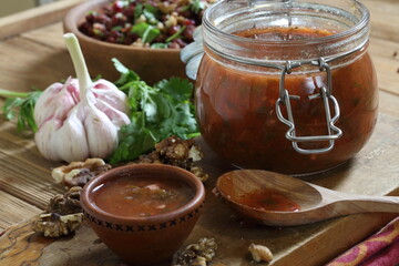 plum sauce with garlic, spices and herbs