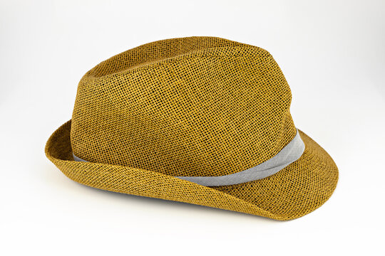 fedora hat. luxury yellow hat isolated on a white background