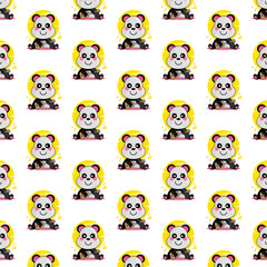 Seamless pattern cartoon panda playing guitar design