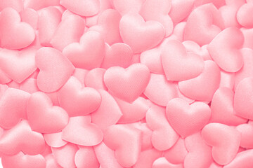 Love. St. Valentine's Day Beautiful background from hearts. Concept of love and romance. Red and pink hearts are beautifully laid out. Space for copy space and lettering. Valentine card