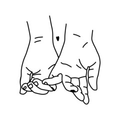 Male and female hands hold each other with fingers. The couple is holding hands. Vector fully editable isolated illustration on white background.