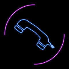 Handset phone neon sign, modern glowing banner design, colorful modern design trends on black background. Vector illustration.