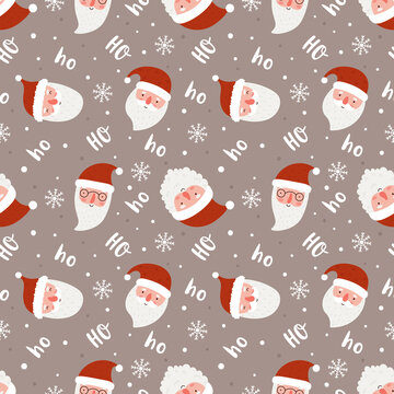 Christmas seamless pattern with funny santas. Vector illustration.