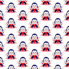Seamless pattern cartoon penguin holding heart design