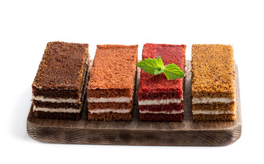 Set of different cake slices isolated on white