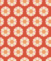 Abstract retro floral seamless pattern. Colorful vector illustration. Groovy geometric flowers, hippie style. 60s, 70s