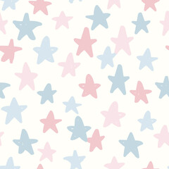 Seamless pattern with hand drawn stars. Cute vector illustration. Textile for kids, stationery, wrapping paper in pastel pallete
