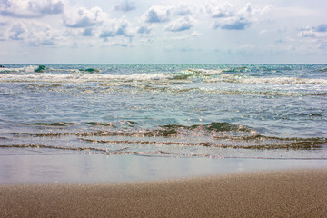 Nature landscape view of beautiful  beach and sea in cloudy day. Beach sea space area