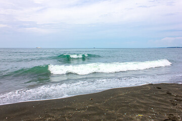 Nature landscape view of beautiful  beach and sea in cloudy day. Beach sea space area