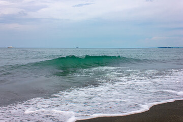 Nature landscape view of beautiful  beach and sea in cloudy day. Beach sea space area