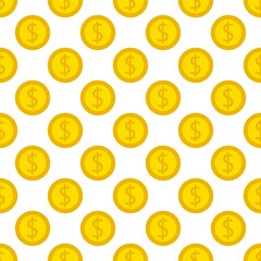 United States Dollar coins pattern background. Seamless pattern. Wrapping paper. Gold coins top view. Vector background.