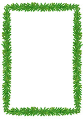 Obraz premium Rectangular frame made of watercolor fir branches on a white background.