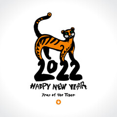 Fototapeta na wymiar Happy Tiger 2022. Happy New Year. Vector template with the inscription 2022 and Tiger. New Year on the Chinese calendar. 