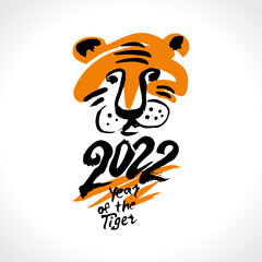 Brush painted tiger. 2022. Happy Chinese New Year. New Year on the Chinese calendar. 
