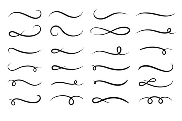 Hand drawn collection of curly swishes, swashes, swoops. Calligraphy swirl. Highlight text elements. Vector illustration. - obrazy, fototapety, plakaty