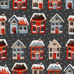 Fototapeta na wymiar Christmas seamless pattern with christmas houses.