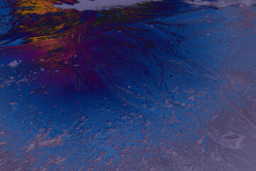 Abstract background in blue streaks and a bright orange spot of light