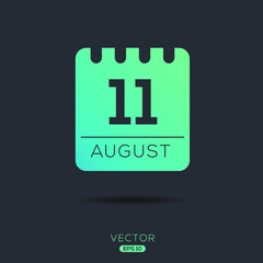Creative calendar page with single day (11 August), Vector illustration.