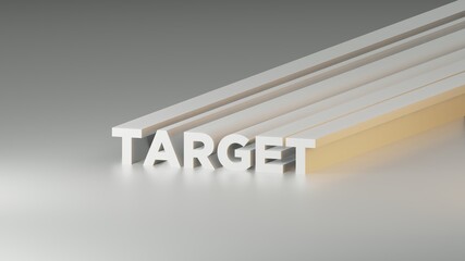 Target text background in white theme. 3D Illustration headline letter