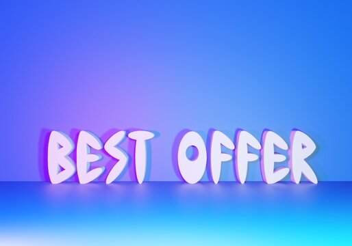 3d lettering best offer with reflecting lights render illustration. Sales growth business text, phrases, quotes. Break limits cartoon bubble words for branding, marketing, advertising, banner, cover