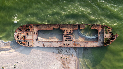 Black sea in Ukraine. Kinburn Spit. Wild nature, top view of Kinburn spit - the Ukrainian Maldives.