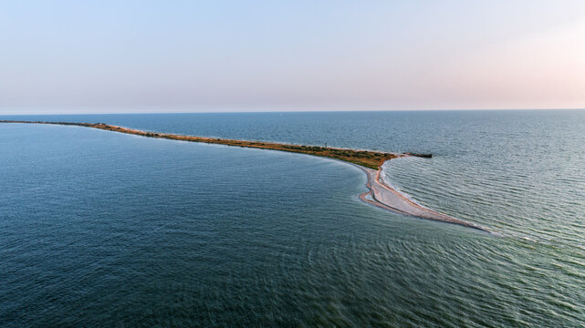 Black sea in Ukraine. Kinburn Spit. Wild nature, top view of Kinburn spit - the Ukrainian Maldives.