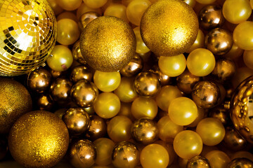 Golden christmas ball background. Luxury New Year concept