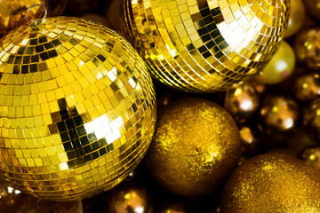 Golden christmas ball background. Luxury New Year concept