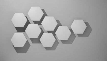 Minimalist geometric product presentation stage. Hexagonal  white forms. Minimal style branding concept. Pastel cyan azzurre color. Modern minimalist render template.