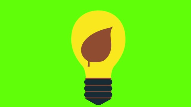 An Animation of a bulb with a leaf -the concept of an idea on a green screen background