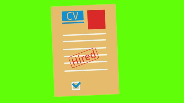 An animation of a sample of CV with a hired stamp