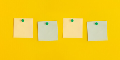 Mock up sticky notes on yellow background. Business concept, strategy, planning
