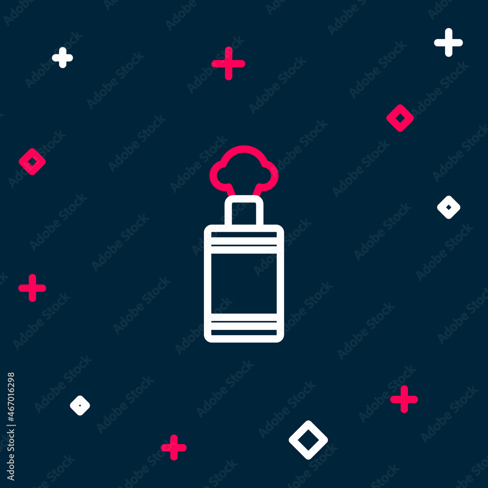 Poster line hand grenade icon isolated on blue background. bomb explosion. colorful outline concept. vector