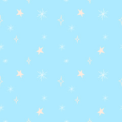 Vector seamless hand drawn simple snow pattern. Winter background with snowfall and stars EPS illustration