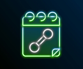 Glowing neon line Calendar fitness icon isolated on black background. Training schedule. Colorful outline concept. Vector