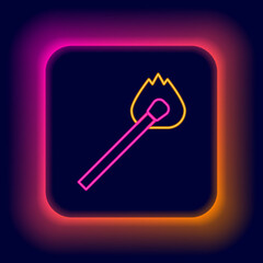 Glowing neon line Burning match with fire icon isolated on black background. Match with fire. Matches sign. Colorful outline concept. Vector