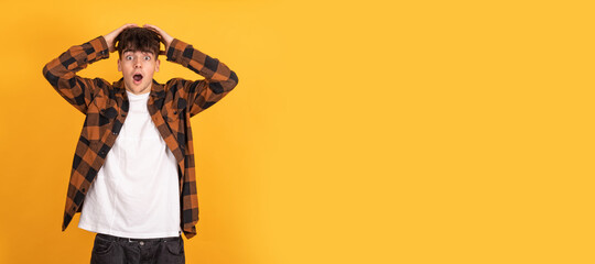 isolated teenager with surprised expression