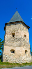 Fototapeta na wymiar Photo of ancient stone castle tower in Krivche