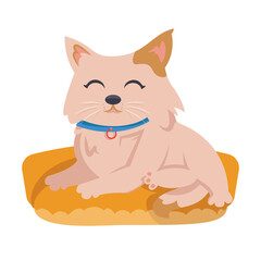 Domestic cat lying on pillow. Pet in cartoon style