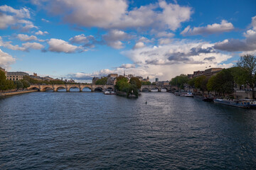 Panoramic View of Pont Neuf and Cite Island from Pont des Arts at Sunset - Paris, France - Iconic...