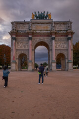 View of famous Triumphal Arch (Arc de Triomphe du Carrousel, 1808) to commemorate Napoleon's...